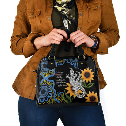 Australia Autism Support Shoulder Handbag Brave Strong Aussie Lizard Aboriginal Art