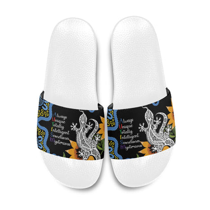 Australia Autism Support Slide Sandals Brave Strong Aussie Lizard Aboriginal Art