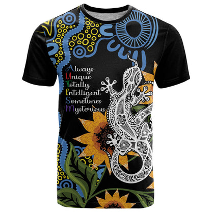 Australia Autism Support T Shirt Brave Strong Aussie Lizard Aboriginal Art