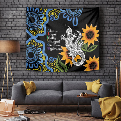 Australia Autism Support Tapestry Brave Strong Aussie Lizard Aboriginal Art