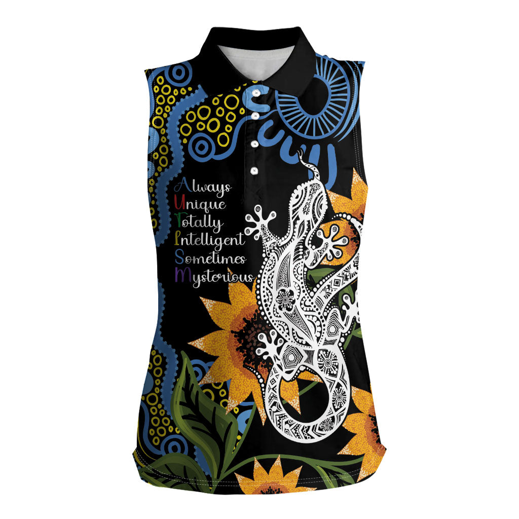 Australia Autism Support Women Sleeveless Polo Shirt Brave Strong Aussie Lizard Aboriginal Art