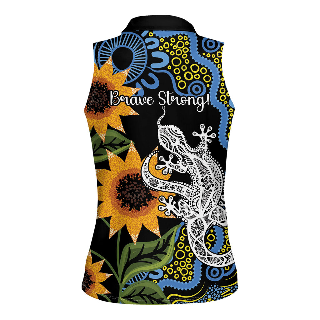 Australia Autism Support Women Sleeveless Polo Shirt Brave Strong Aussie Lizard Aboriginal Art