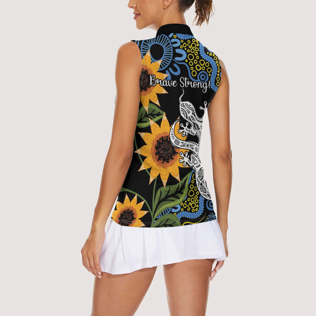Australia Autism Support Women Sleeveless Polo Shirt Brave Strong Aussie Lizard Aboriginal Art