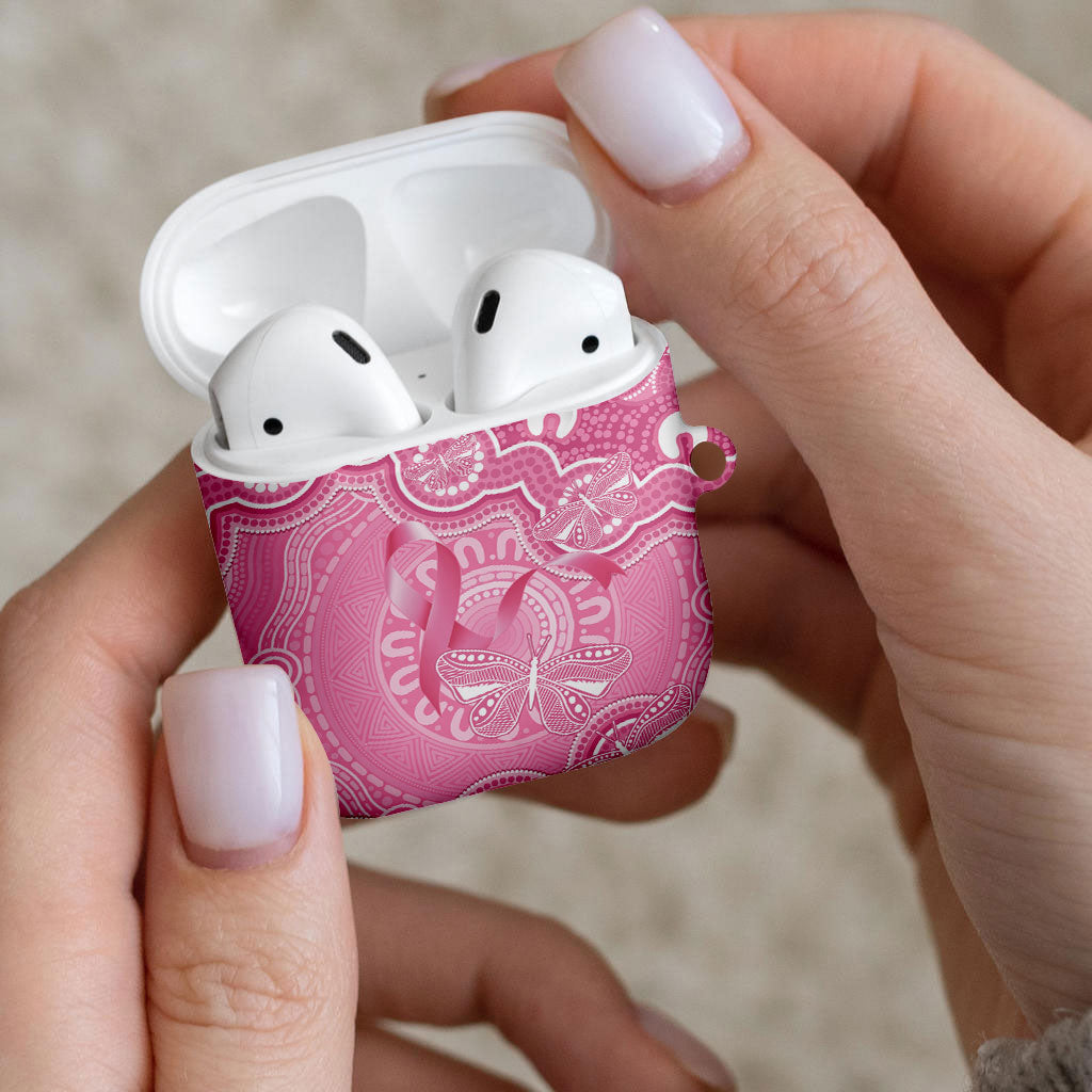 Australia Indigenous AirPods Case Pink Ribbon Breast Cancer Butterfly Aboriginal