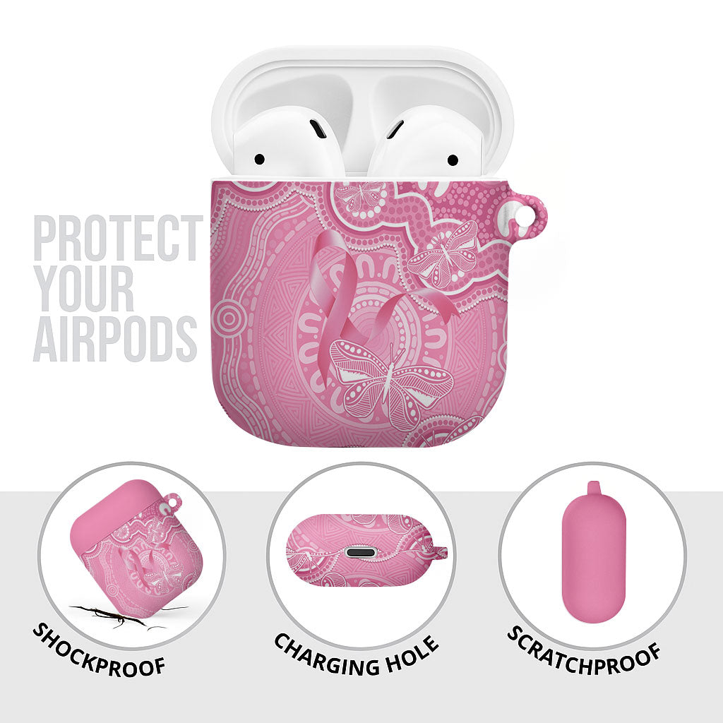 Australia Indigenous AirPods Case Pink Ribbon Breast Cancer Butterfly Aboriginal