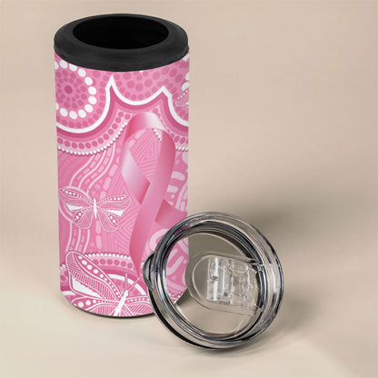 Australia Indigenous 4 in 1 Can Cooler Tumbler Pink Ribbon Breast Cancer Butterfly Aboriginal