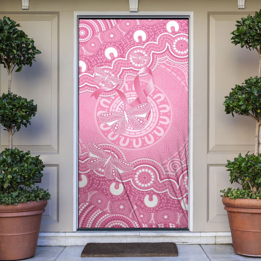 Australia Indigenous Door Cover Pink Ribbon Breast Cancer Butterfly Aboriginal