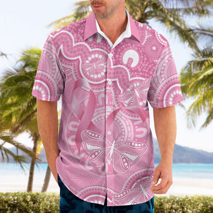 Australia Indigenous Hawaiian Shirt Pink Ribbon Breast Cancer Butterfly Aboriginal