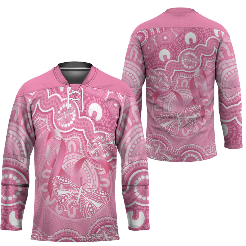 Australia Indigenous Hockey Jersey Pink Ribbon Breast Cancer Butterfly Aboriginal