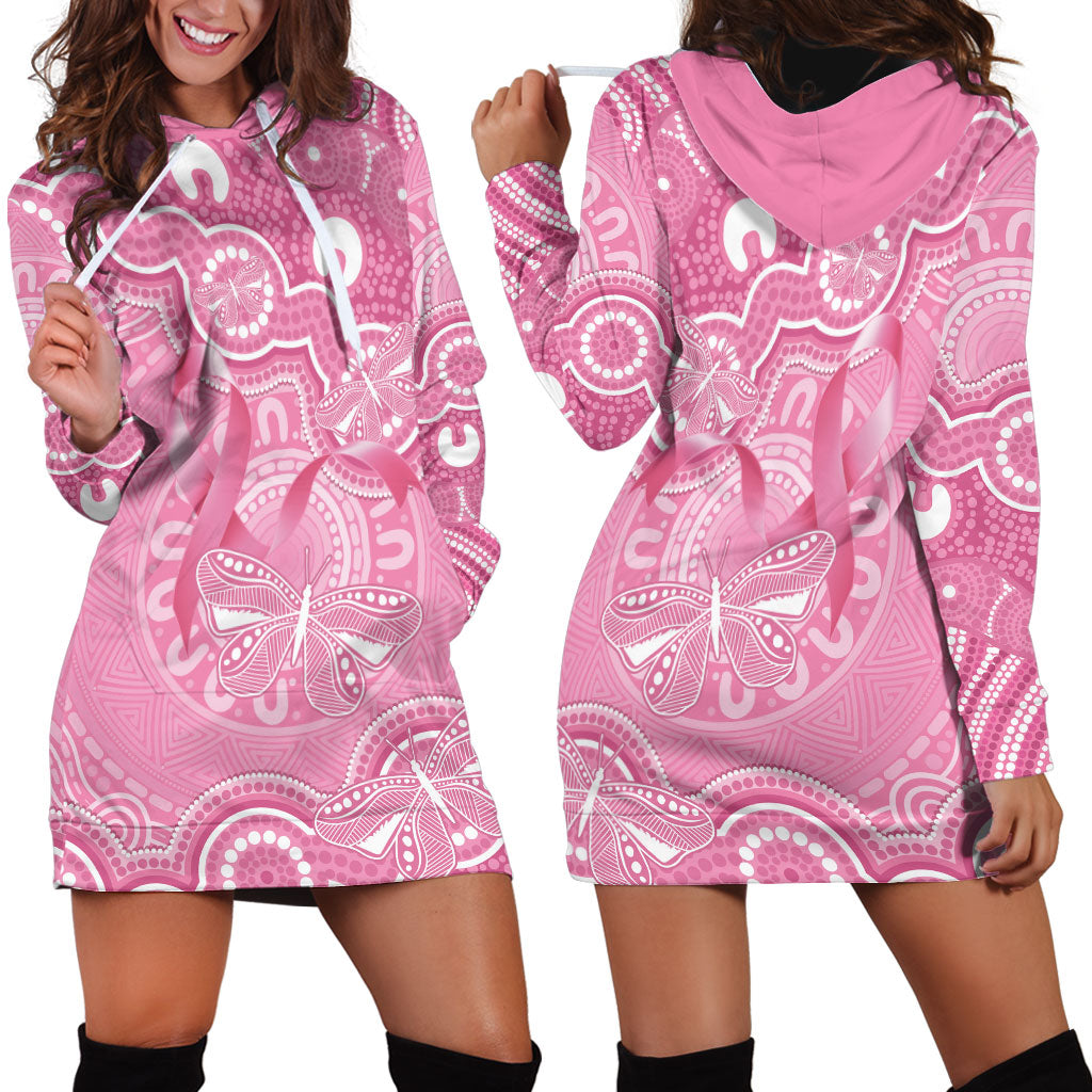 Australia Indigenous Hoodie Dress Pink Ribbon Breast Cancer Butterfly Aboriginal