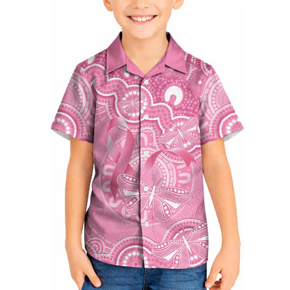 Australia Indigenous Kid Hawaiian Shirt Pink Ribbon Breast Cancer Butterfly Aboriginal