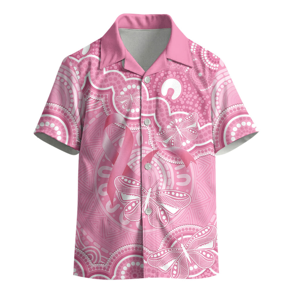 Australia Indigenous Kid Hawaiian Shirt Pink Ribbon Breast Cancer Butterfly Aboriginal