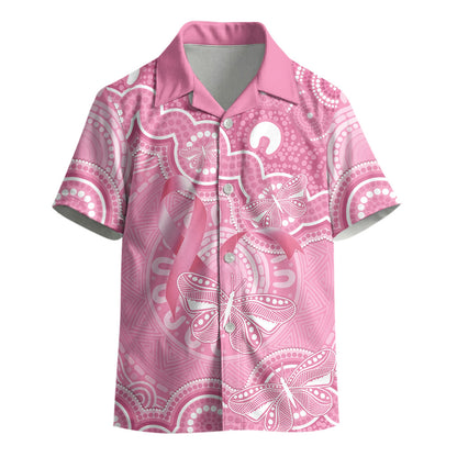 Australia Indigenous Kid Hawaiian Shirt Pink Ribbon Breast Cancer Butterfly Aboriginal