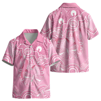 Australia Indigenous Kid Hawaiian Shirt Pink Ribbon Breast Cancer Butterfly Aboriginal