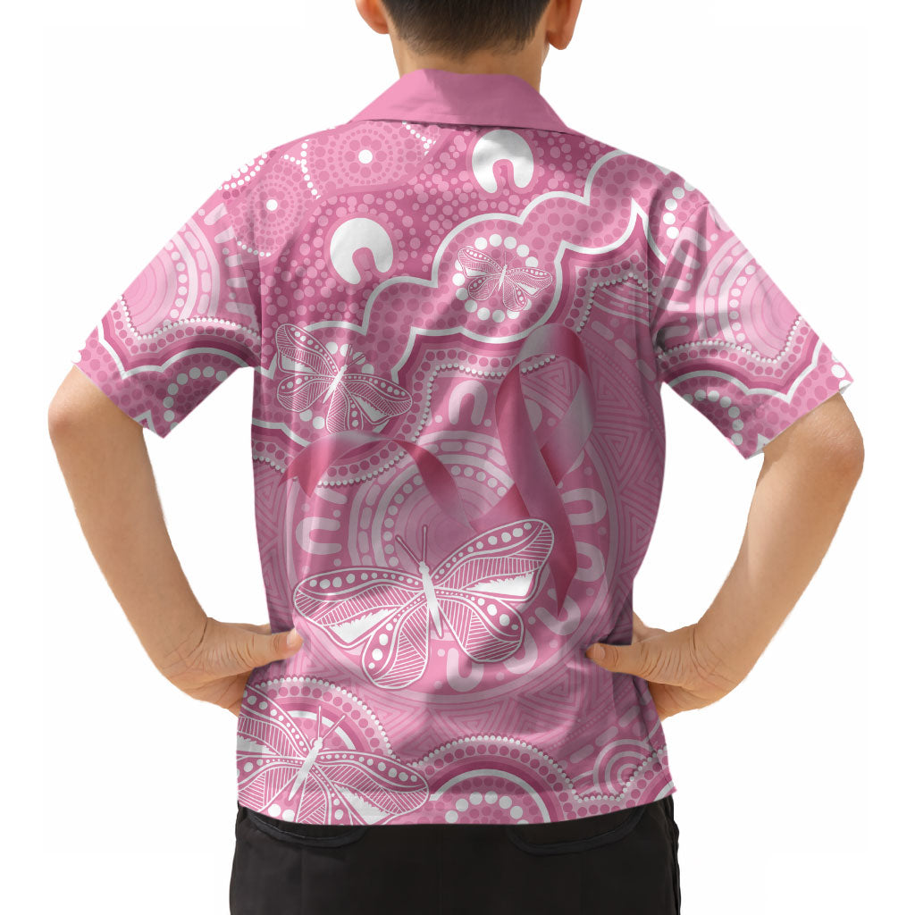 Australia Indigenous Kid Hawaiian Shirt Pink Ribbon Breast Cancer Butterfly Aboriginal