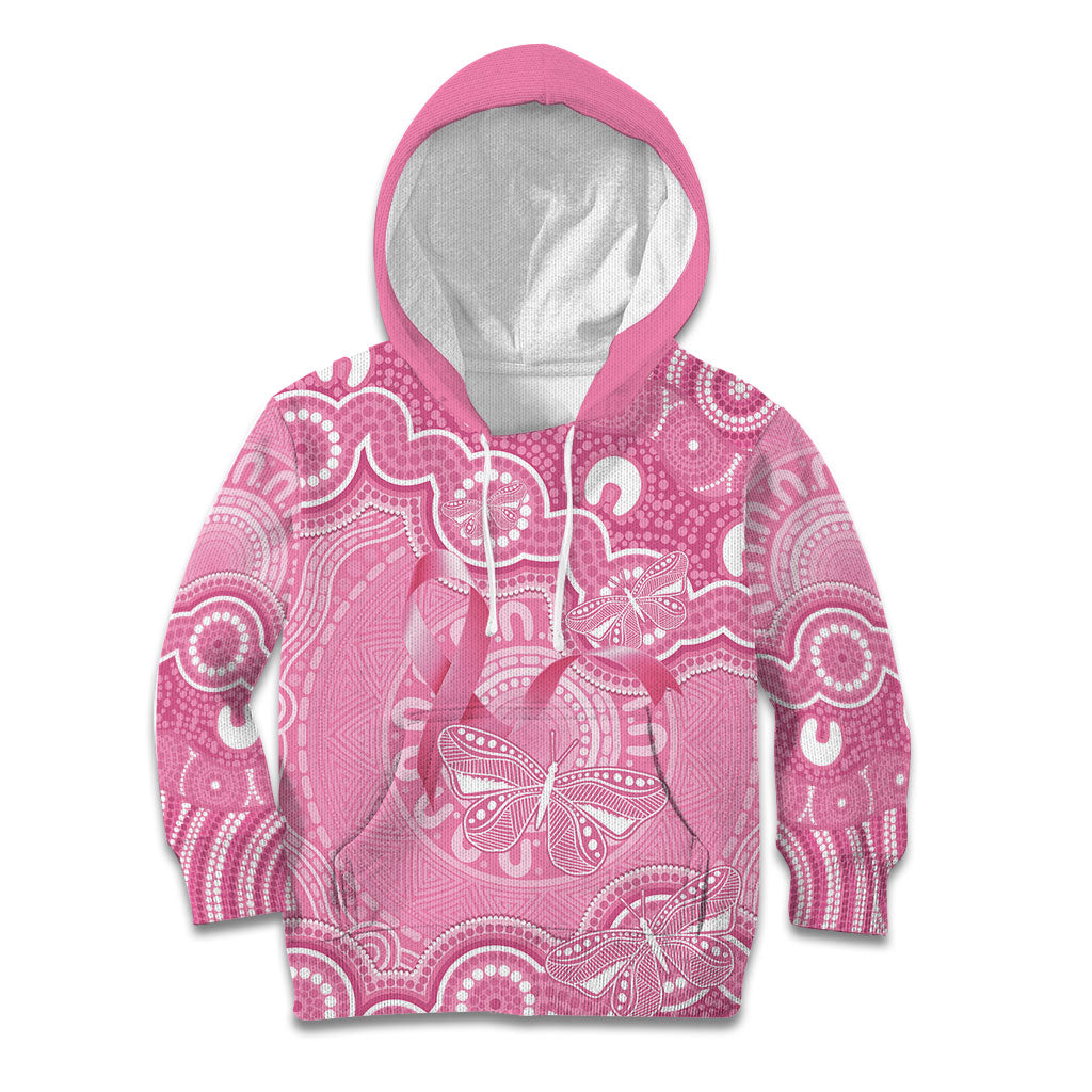 Australia Indigenous Kid Hoodie Pink Ribbon Breast Cancer Butterfly Aboriginal