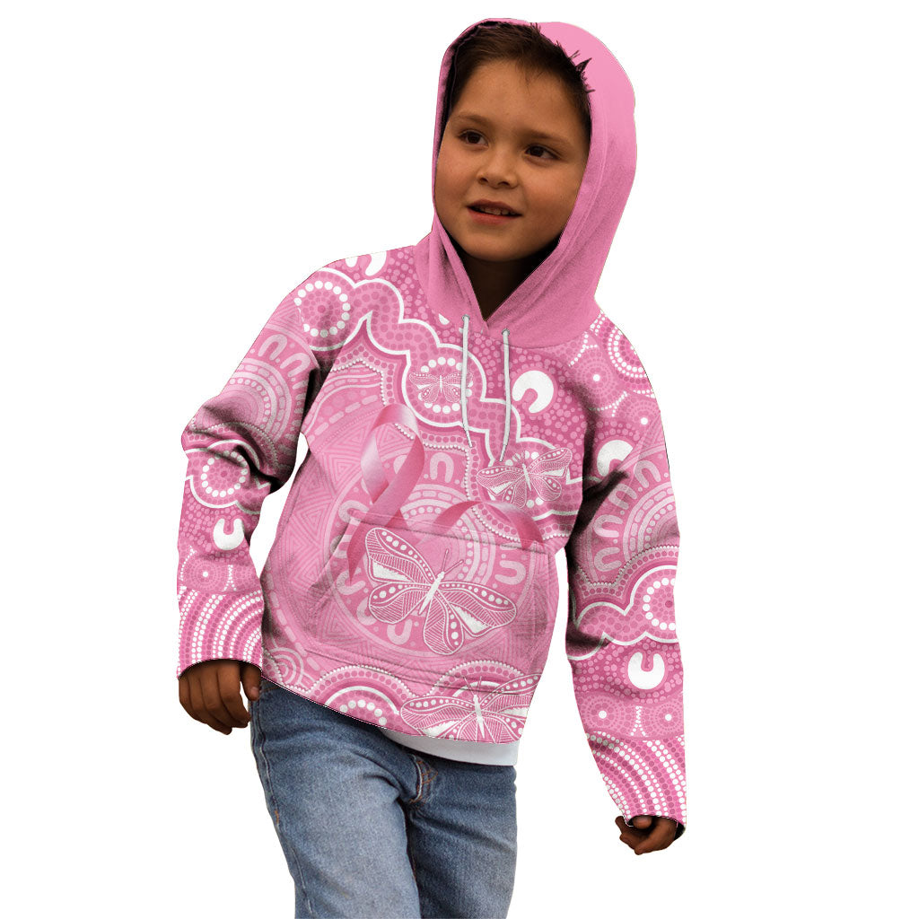 Australia Indigenous Kid Hoodie Pink Ribbon Breast Cancer Butterfly Aboriginal