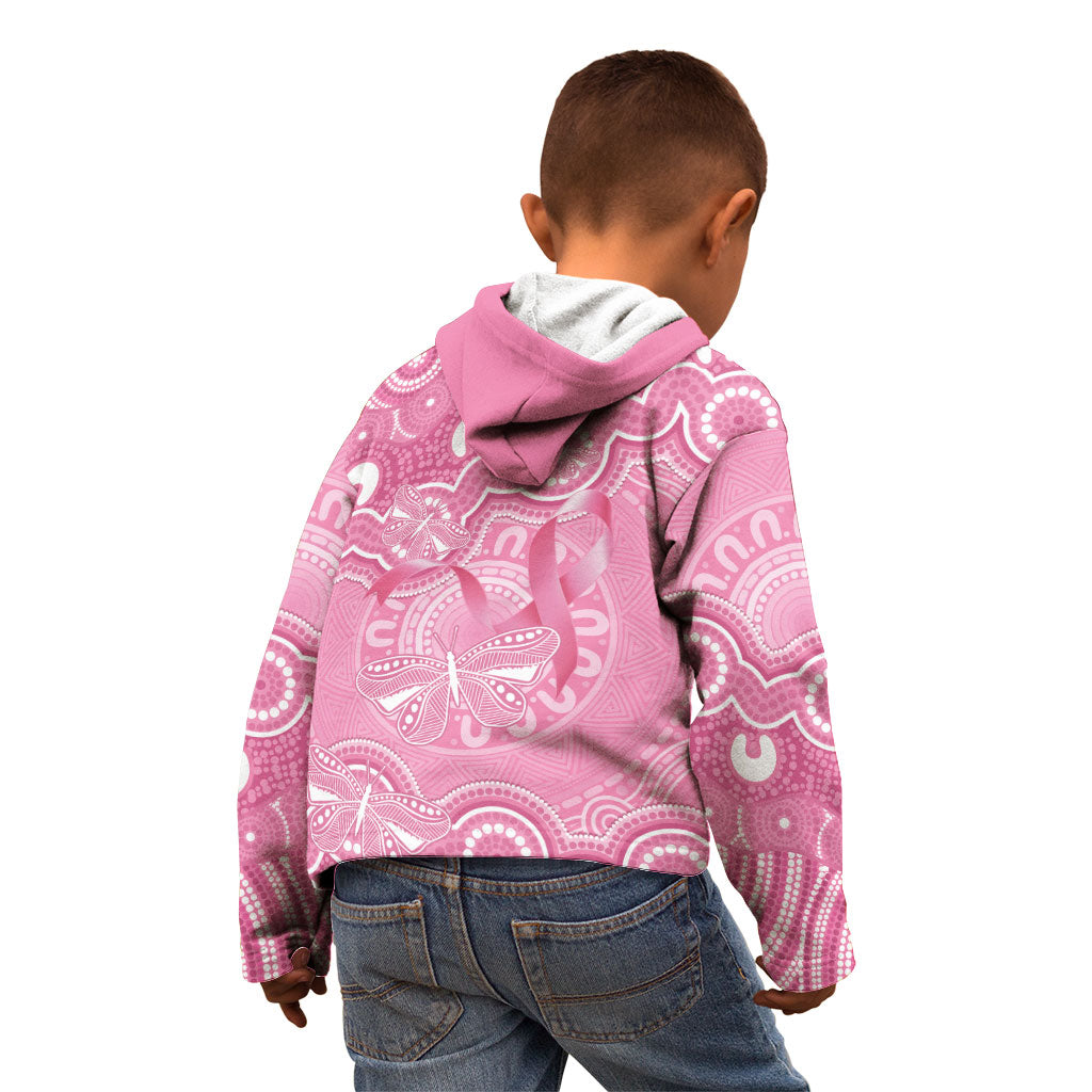 Australia Indigenous Kid Hoodie Pink Ribbon Breast Cancer Butterfly Aboriginal