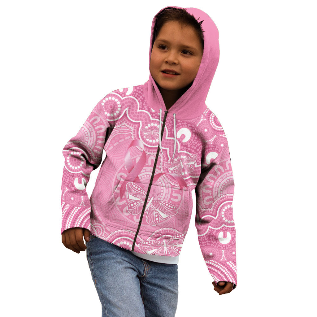Australia Indigenous Kid Hoodie Pink Ribbon Breast Cancer Butterfly Aboriginal