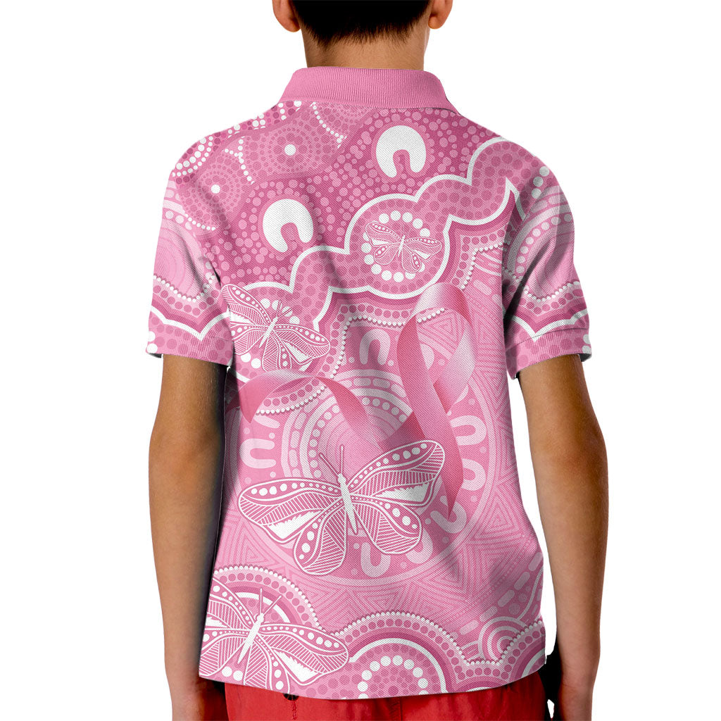 Australia Indigenous Kid Polo Shirt Pink Ribbon Breast Cancer Butterfly Aboriginal