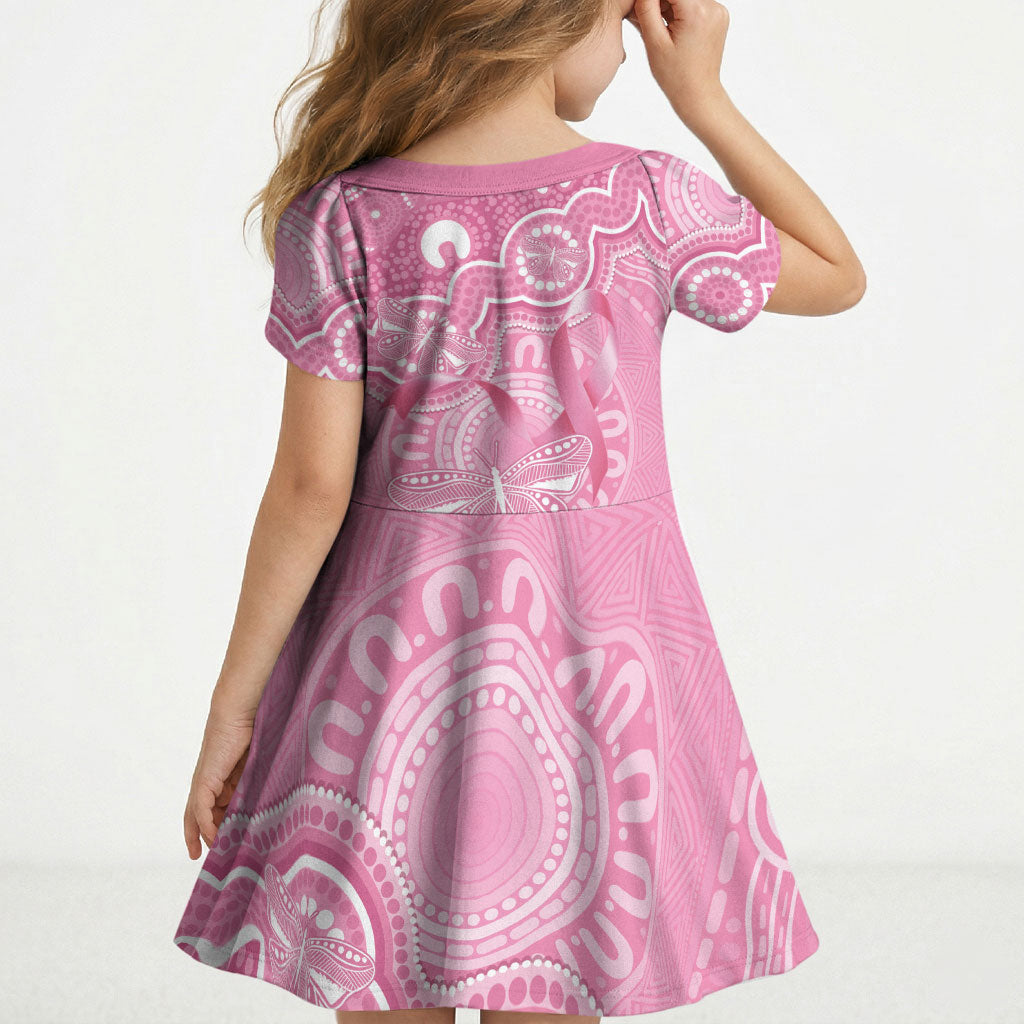 Australia Indigenous Kid Short Sleeve Dress Pink Ribbon Breast Cancer Butterfly Aboriginal