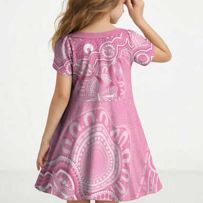 Australia Indigenous Kid Short Sleeve Dress Pink Ribbon Breast Cancer Butterfly Aboriginal
