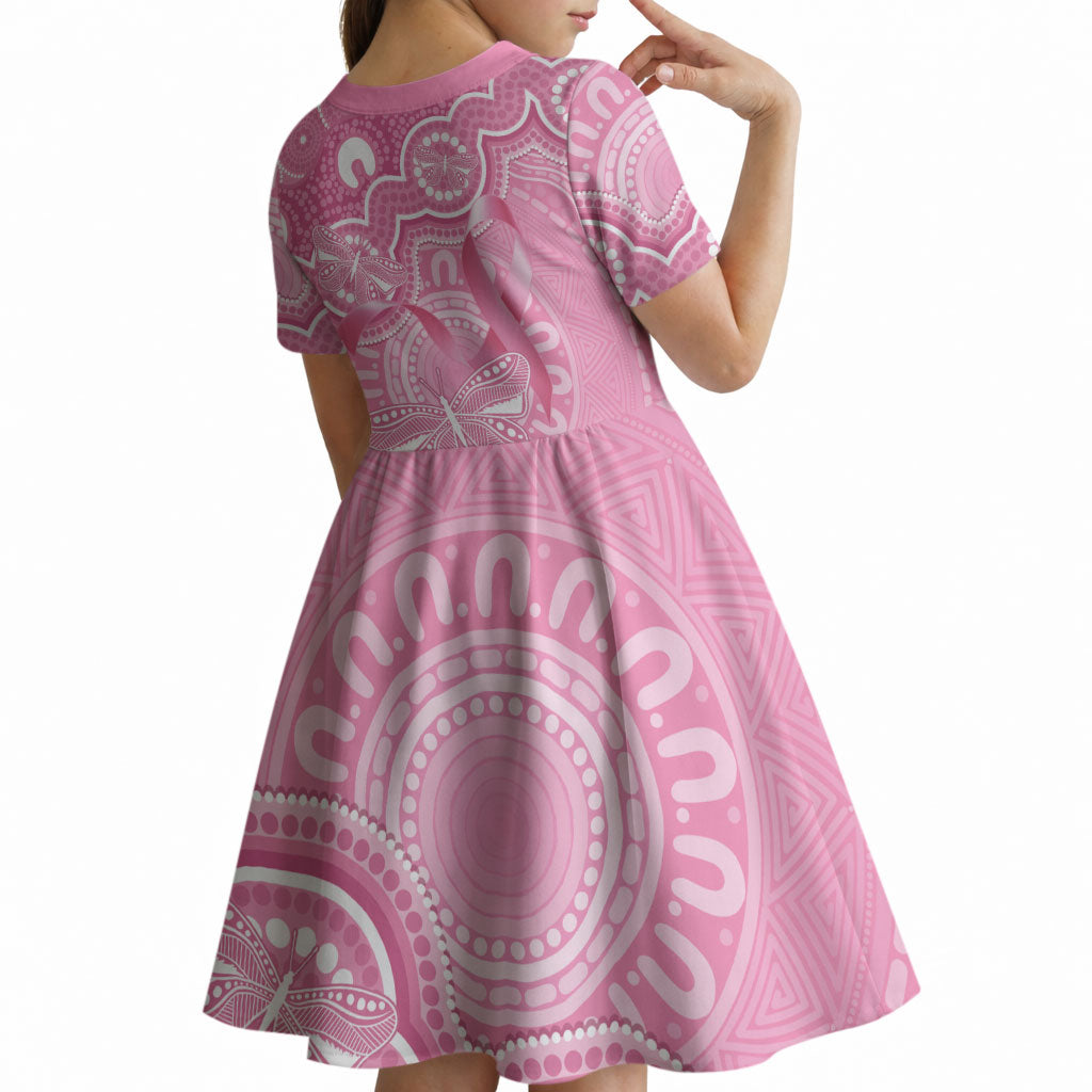 Australia Indigenous Kid Short Sleeve Dress Pink Ribbon Breast Cancer Butterfly Aboriginal