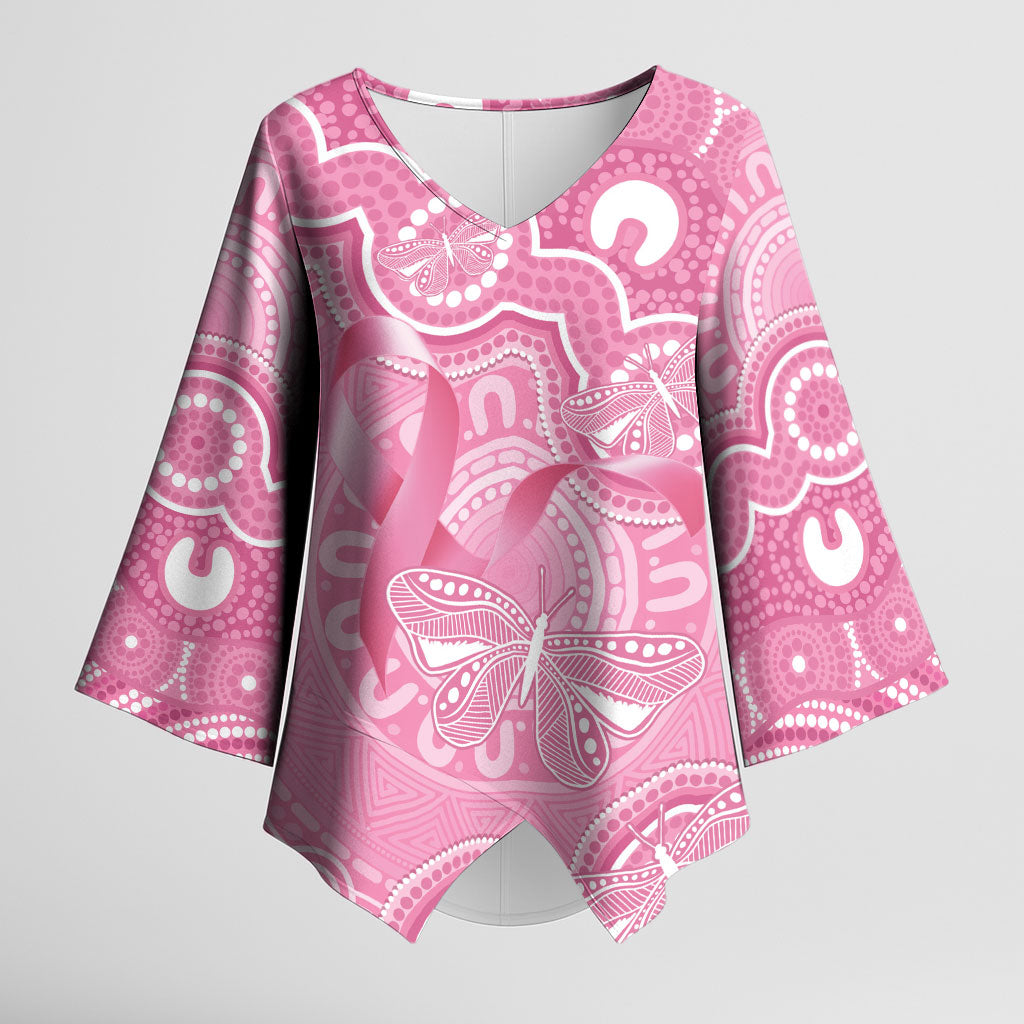 Australia Indigenous Kimono Sleeve Blouse Pink Ribbon Breast Cancer Butterfly Aboriginal