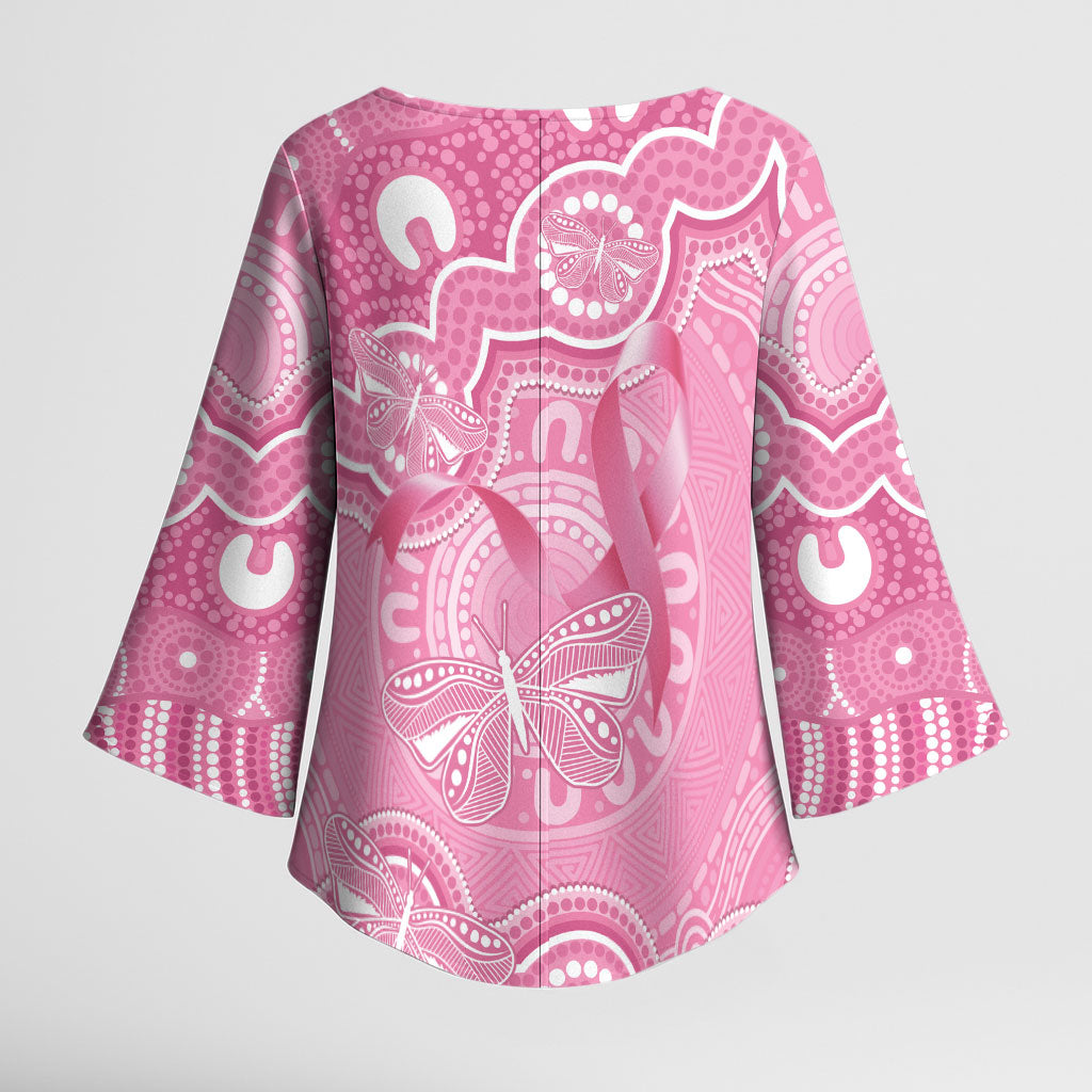 Australia Indigenous Kimono Sleeve Blouse Pink Ribbon Breast Cancer Butterfly Aboriginal