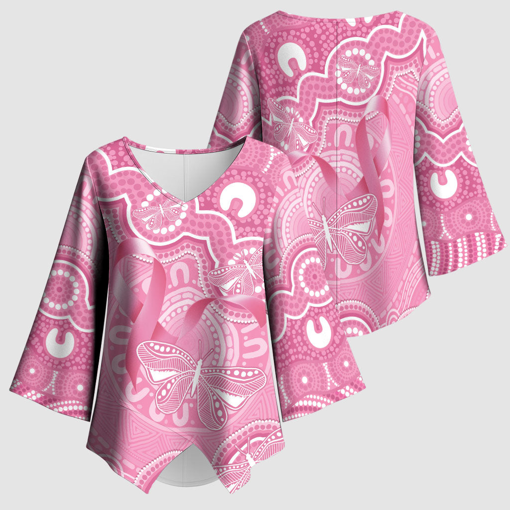 Australia Indigenous Kimono Sleeve Blouse Pink Ribbon Breast Cancer Butterfly Aboriginal