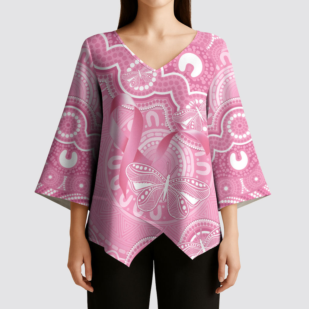 Australia Indigenous Kimono Sleeve Blouse Pink Ribbon Breast Cancer Butterfly Aboriginal