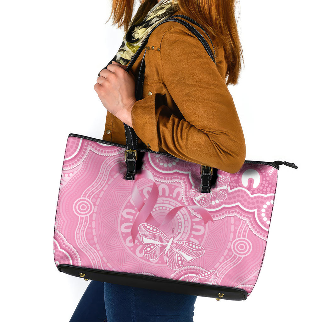Australia Indigenous Leather Tote Bag Pink Ribbon Breast Cancer Butterfly Aboriginal