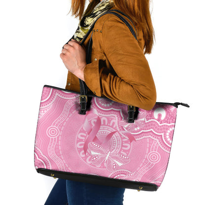 Australia Indigenous Leather Tote Bag Pink Ribbon Breast Cancer Butterfly Aboriginal