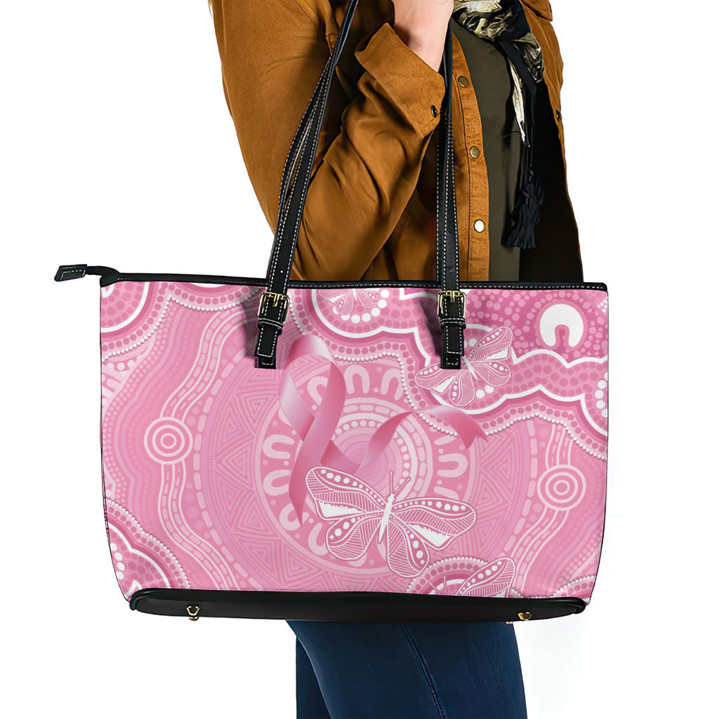 Australia Indigenous Leather Tote Bag Pink Ribbon Breast Cancer Butterfly Aboriginal