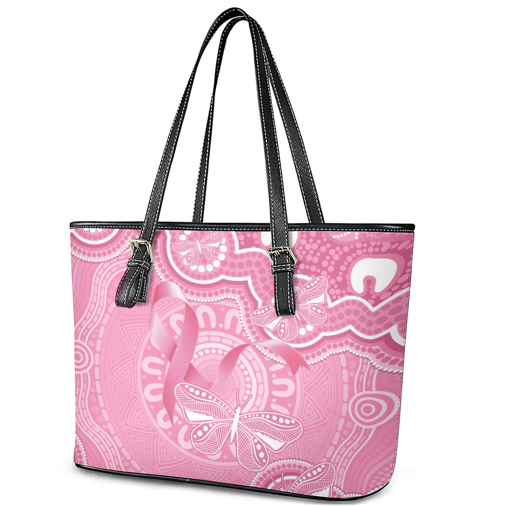 Australia Indigenous Leather Tote Bag Pink Ribbon Breast Cancer Butterfly Aboriginal