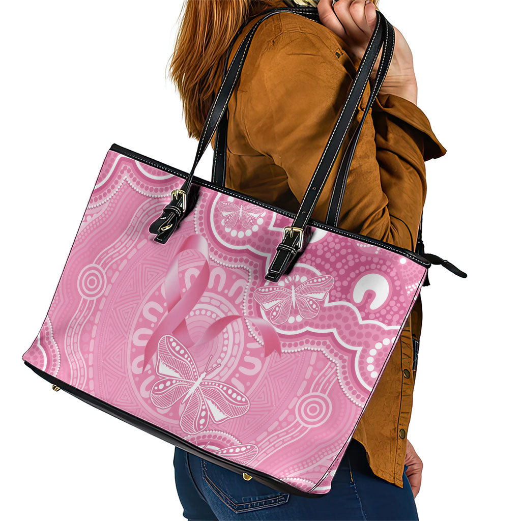 Australia Indigenous Leather Tote Bag Pink Ribbon Breast Cancer Butterfly Aboriginal