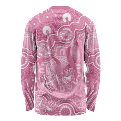 Australia Indigenous Long Sleeve Shirt Pink Ribbon Breast Cancer Butterfly Aboriginal