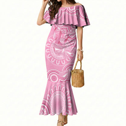 Australia Indigenous Mermaid Dress Pink Ribbon Breast Cancer Butterfly Aboriginal