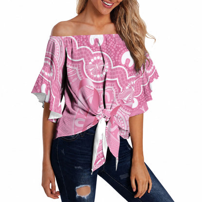 Australia Indigenous Off Shoulder Wrap Waist Top Pink Ribbon Breast Cancer Butterfly Aboriginal