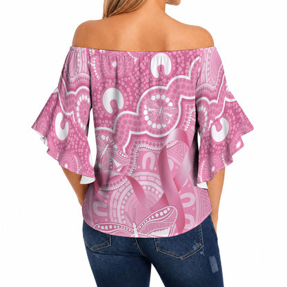 Australia Indigenous Off Shoulder Wrap Waist Top Pink Ribbon Breast Cancer Butterfly Aboriginal
