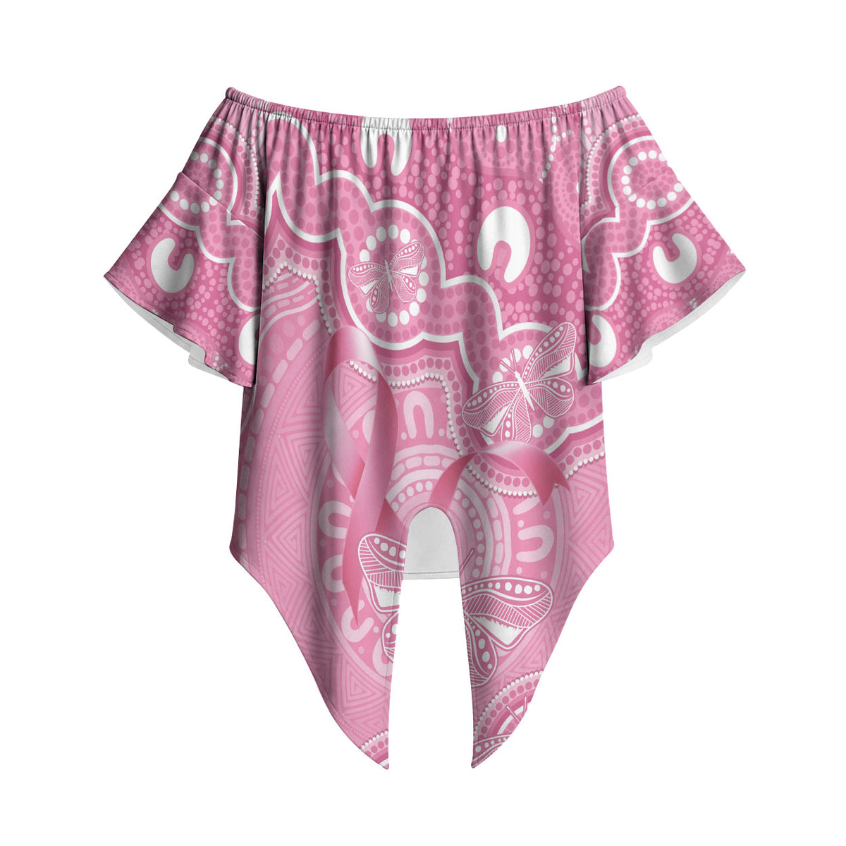 Australia Indigenous Off Shoulder Wrap Waist Top Pink Ribbon Breast Cancer Butterfly Aboriginal