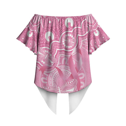 Australia Indigenous Off Shoulder Wrap Waist Top Pink Ribbon Breast Cancer Butterfly Aboriginal