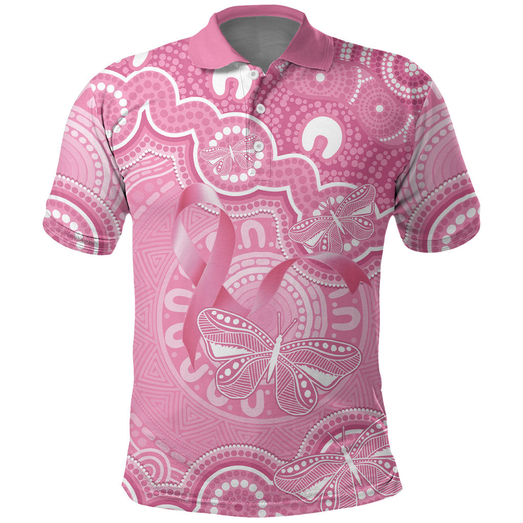 Australia Indigenous Polo Shirt Pink Ribbon Breast Cancer Butterfly Aboriginal