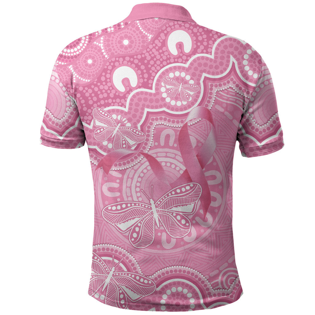 Australia Indigenous Polo Shirt Pink Ribbon Breast Cancer Butterfly Aboriginal
