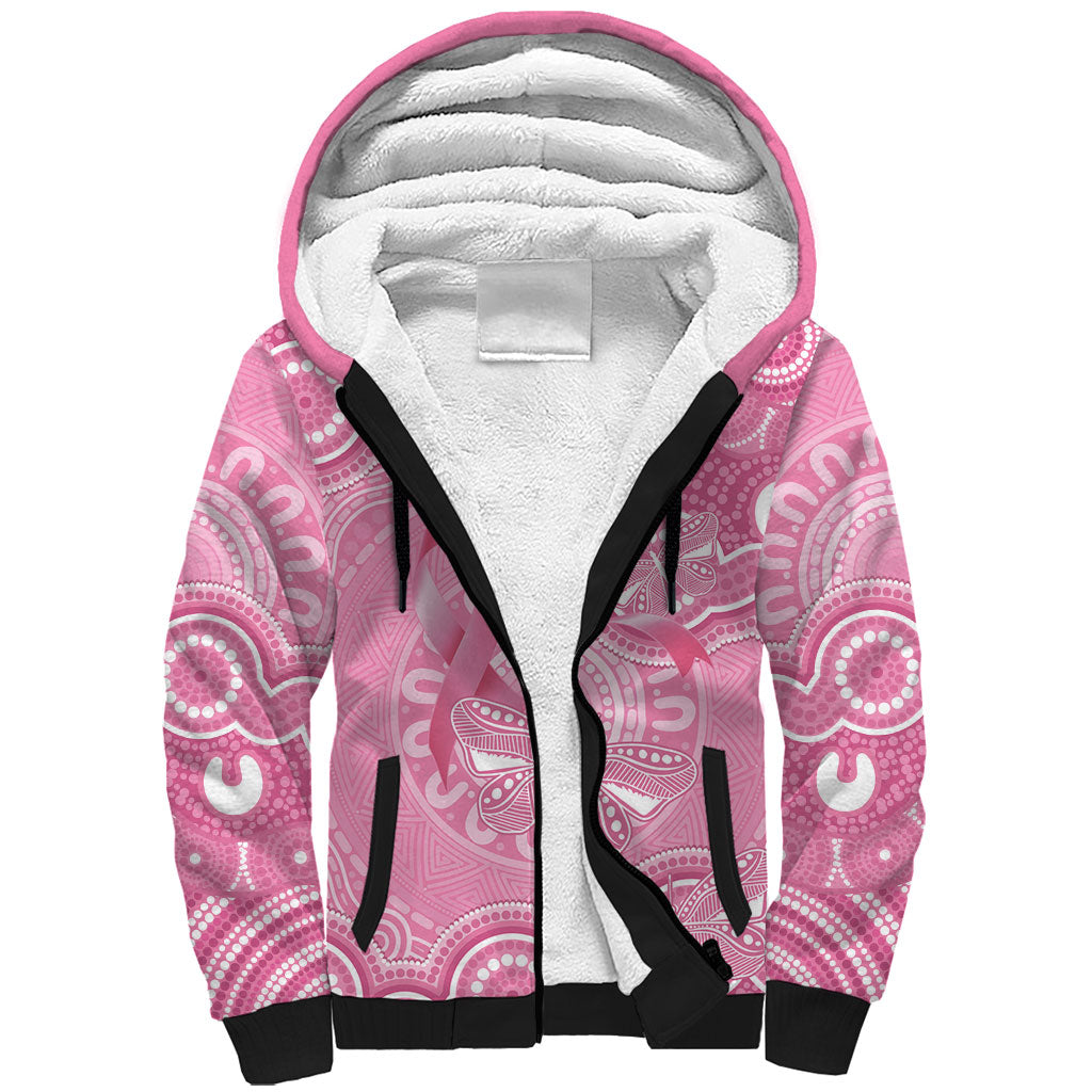 Australia Indigenous Sherpa Hoodie Pink Ribbon Breast Cancer Butterfly Aboriginal