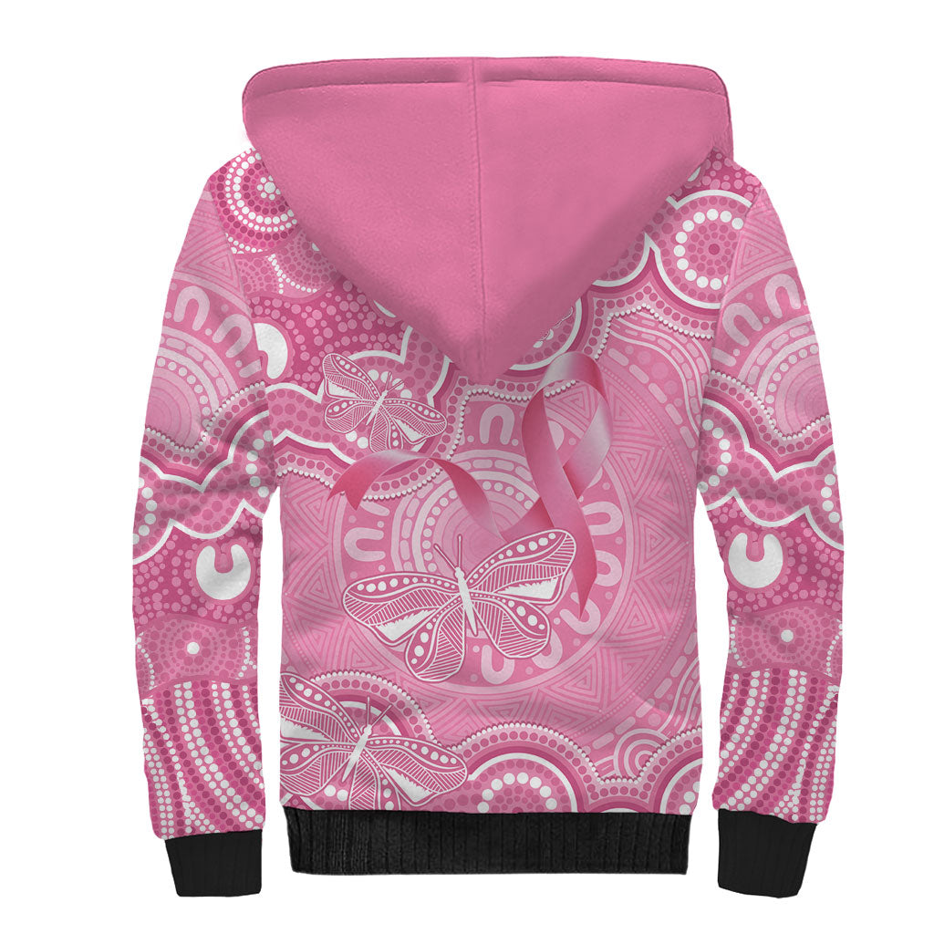 Australia Indigenous Sherpa Hoodie Pink Ribbon Breast Cancer Butterfly Aboriginal