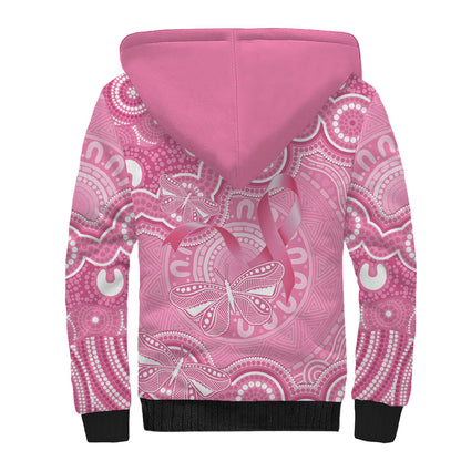 Australia Indigenous Sherpa Hoodie Pink Ribbon Breast Cancer Butterfly Aboriginal