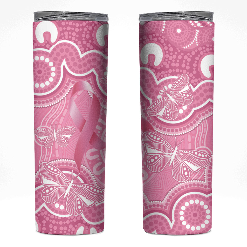 Australia Indigenous Skinny Tumbler Pink Ribbon Breast Cancer Butterfly Aboriginal