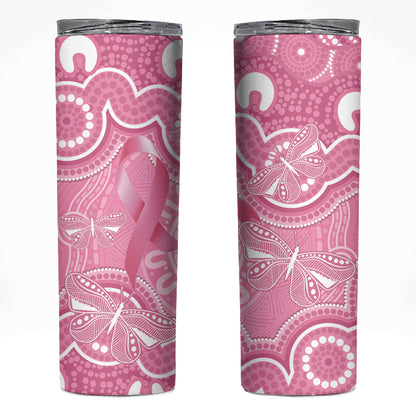 Australia Indigenous Skinny Tumbler Pink Ribbon Breast Cancer Butterfly Aboriginal