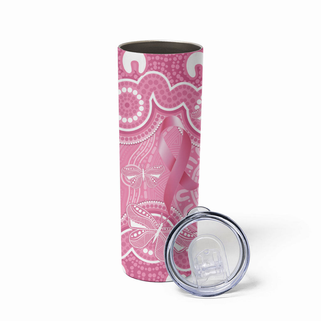 Australia Indigenous Skinny Tumbler Pink Ribbon Breast Cancer Butterfly Aboriginal